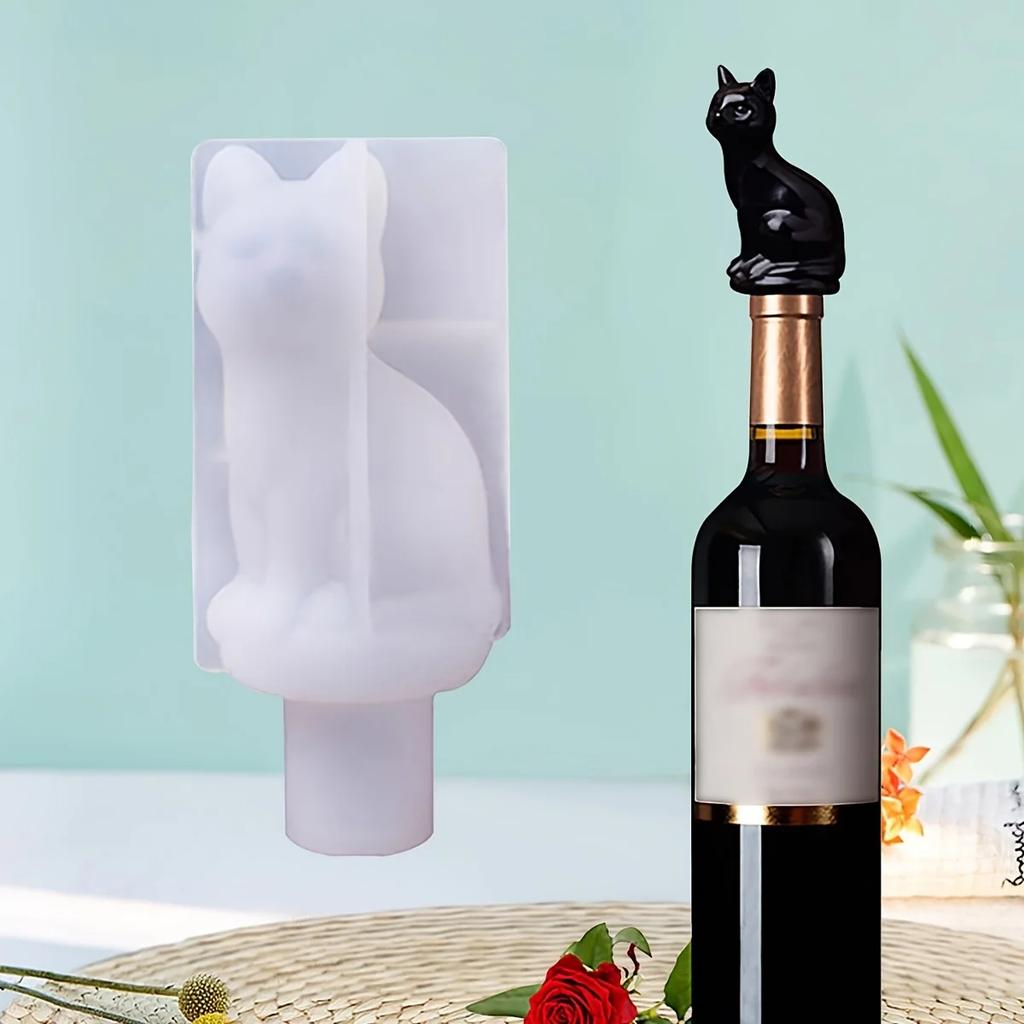 1 pc-Cat Wine Bottle Stopper Mold Crystal Drip Gel Red Wine Bottle Stopper Mold Cat Jewelry Set Silicone Mold