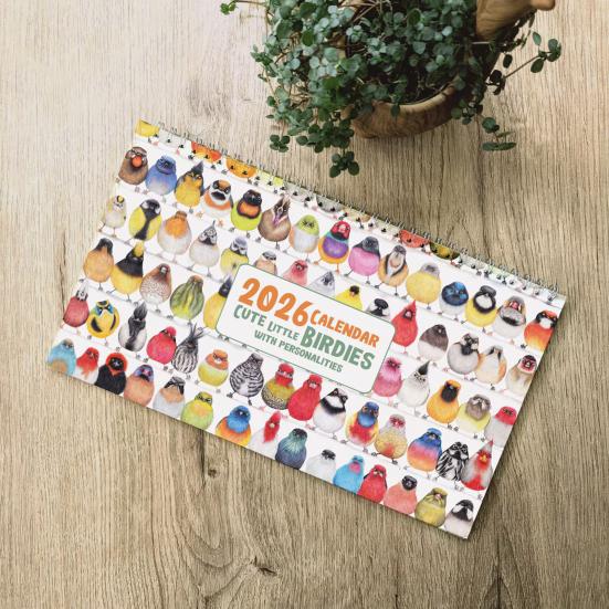 Cute Little Birdies Wall Calendar 2026 Illustrated Monthly Art Calendar Home Office Decor with Large Grids