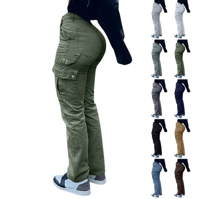 Damesmode Effen Kleur Heupliftende Broek Hoge Taille Meerdere Zakken Werkkleding Jeans
