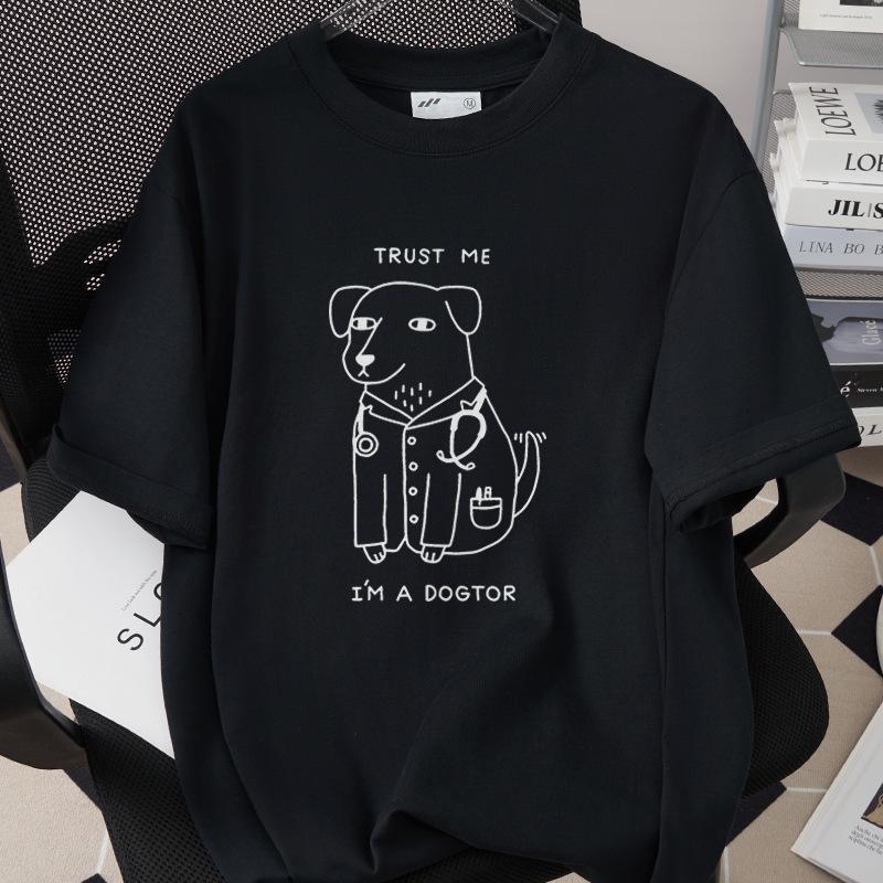 Creative Dog Print Unisex Loose Fit T-Shirt - 260g Pure Cotton, Casual Short Sleeve