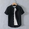 New Stand-up Collar Short-sleeved Cotton and Linen Shirt Men's Fresh Solid Color Loose Shirt