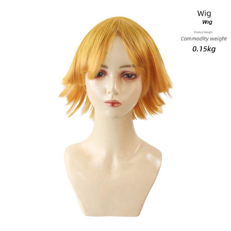 Anime-Style Demon Slayer Cosplay Costumes: Tanjiro, Nezuko, Zenitsu, Giyu Tomioka, Kochou Shinobu Zenitsu Agatsuma Wig Children s XS Size