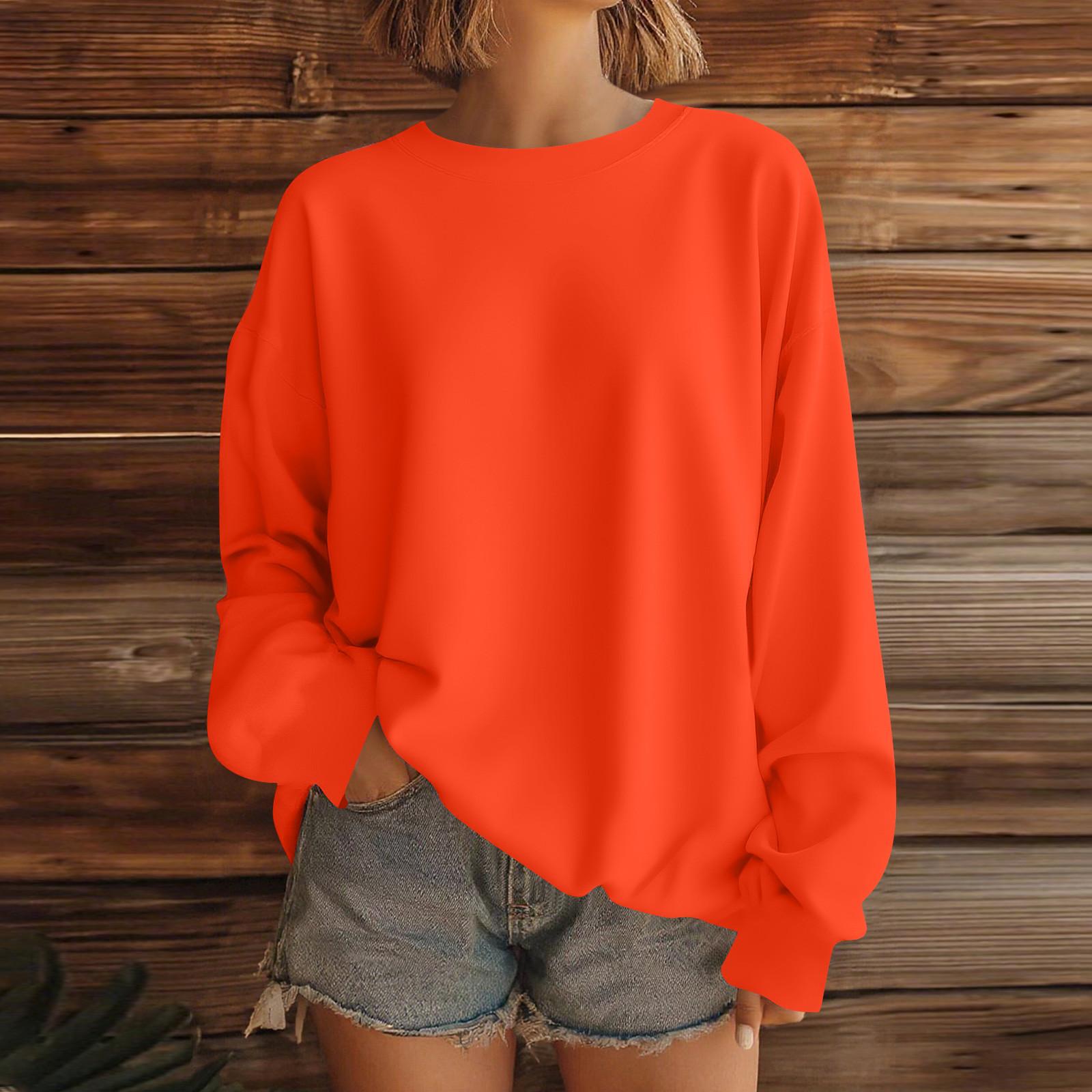 

Женские топы Женский свитшот с длинным рукавом Повседневный с круглым вырезом Свободного кроя Пуловер Флисовые топы XL шафрановый