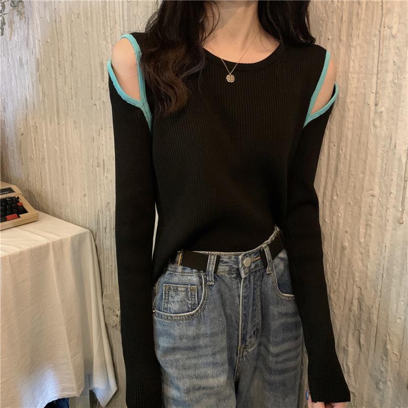 Knitwear Women's Fall New Model with A Bottom Sweater Sweater Off-shoulder Long Sleeve Short Student Clothes Female