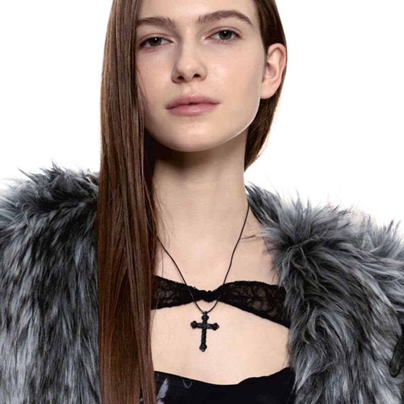 SENTIMENTS NO.475 [BLACK] KNOT CROSS LEATHER Necklace
