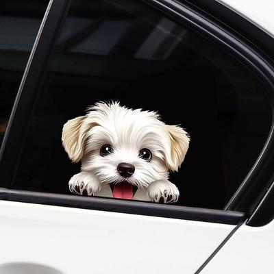 Süßer Tierhund Autoaufkleber Wasserdichtes PVC Doppelseitig Bedruckt Welpen Autoaufkleber Lustiger Hund Hinausschauender Aufkleber für Auto Fenster Stoßstange LKW Wand Laptop Auto
