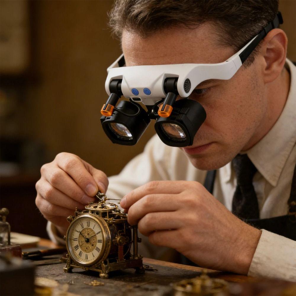 Professional LED Magnifying Glasses Rechargeable Jewelers Repair Wearing Magnifier  Jewelers