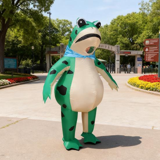 Inflatable Frog Costume for Adults Kids Funny Blow Up Frog Costume with Air Pump Frog Onesie Suit for Halloween Party