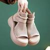 New Women's Hollow Breathable Hole Shoes Thick Sole Leather Fish Mouth Hook Loop Retro Comfortable Wedge Sandal Plus Size 43