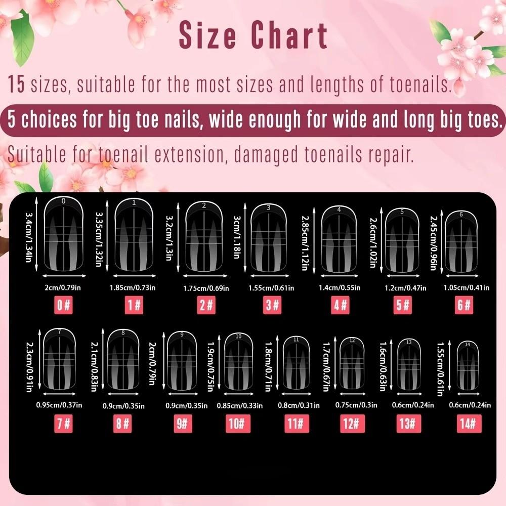 150pcs Acrylic Full Nail Tips 15 Size Toenails Extension New False Nail  Foot Armor Mold