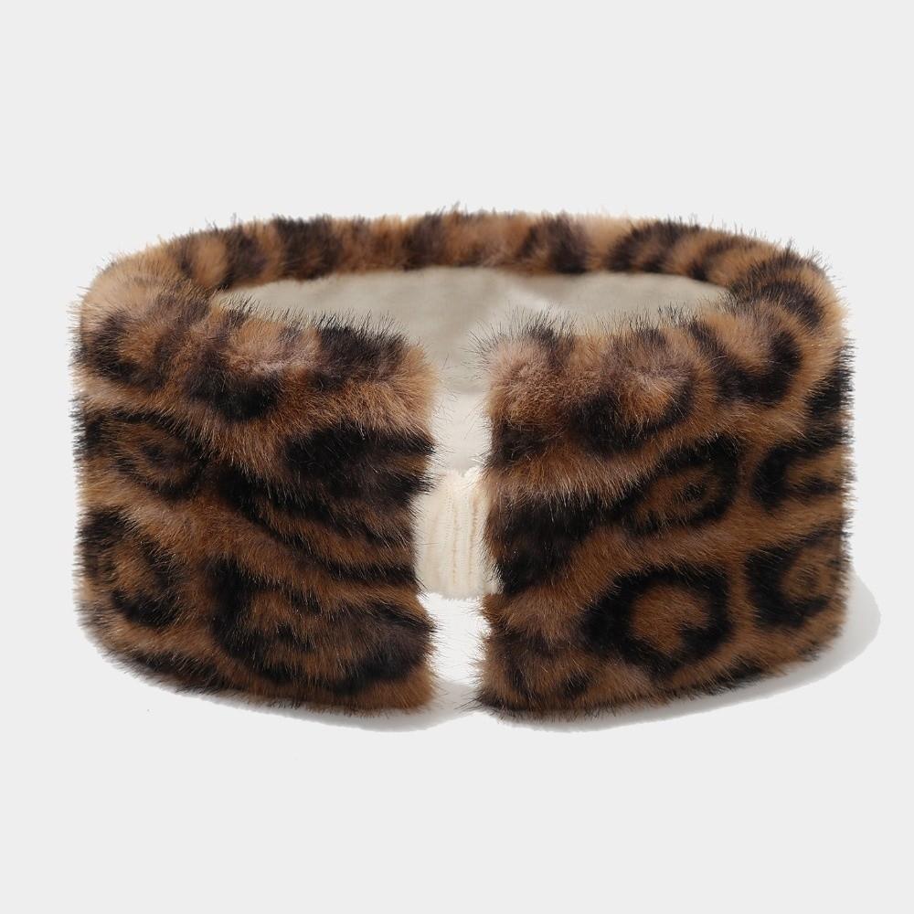 Windproof Leopard Print Headband Coldproof Ear Warmer Vintage Elastic Headband Winter