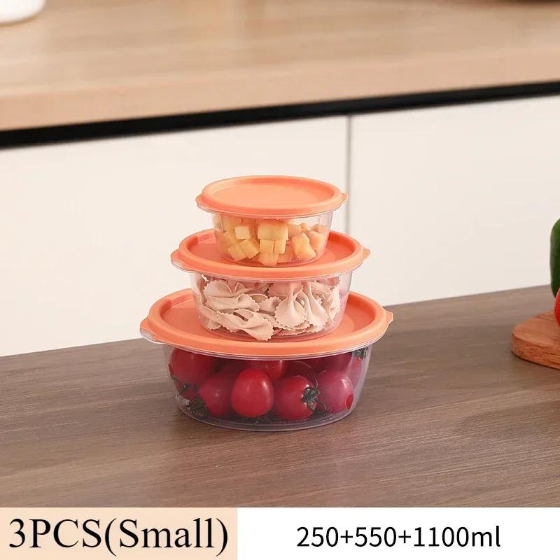 

Round Food Fresh Keeping Box with Lids Plastic Grains Storage Jar Microwaveable High Temperature Resistant 250/550/1100/2050ml
