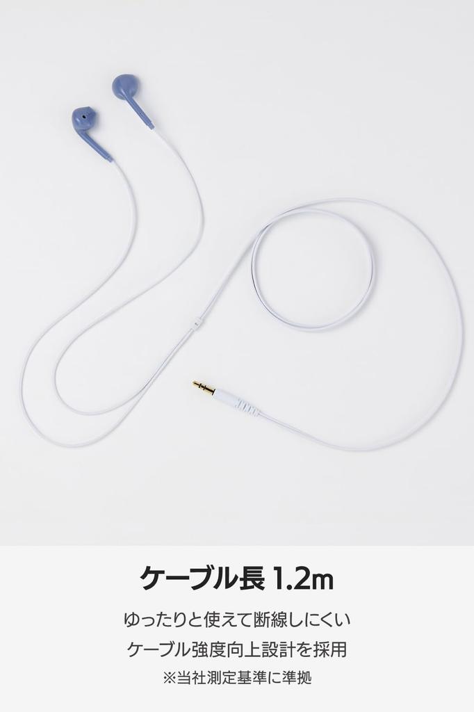 ELECOM Wired Dusty In-Ear Headphones, 3.5mm 3-pole, 1.2m Cable, Blue, EHP-F14IABU