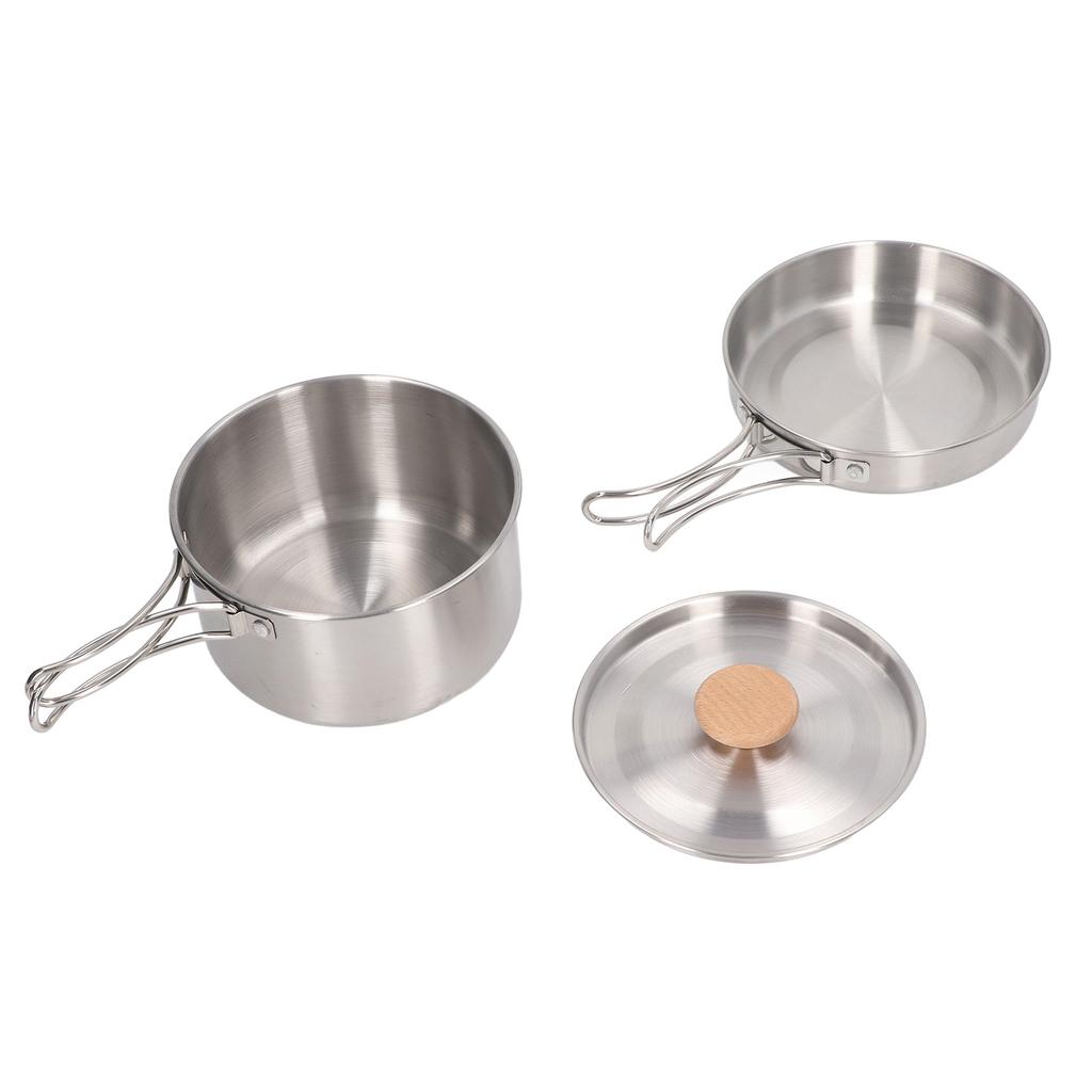 Cooking Pot and Pan Set 304 Stainless Steel Portable Camping Cookware Mess Kit with Storage Bag for