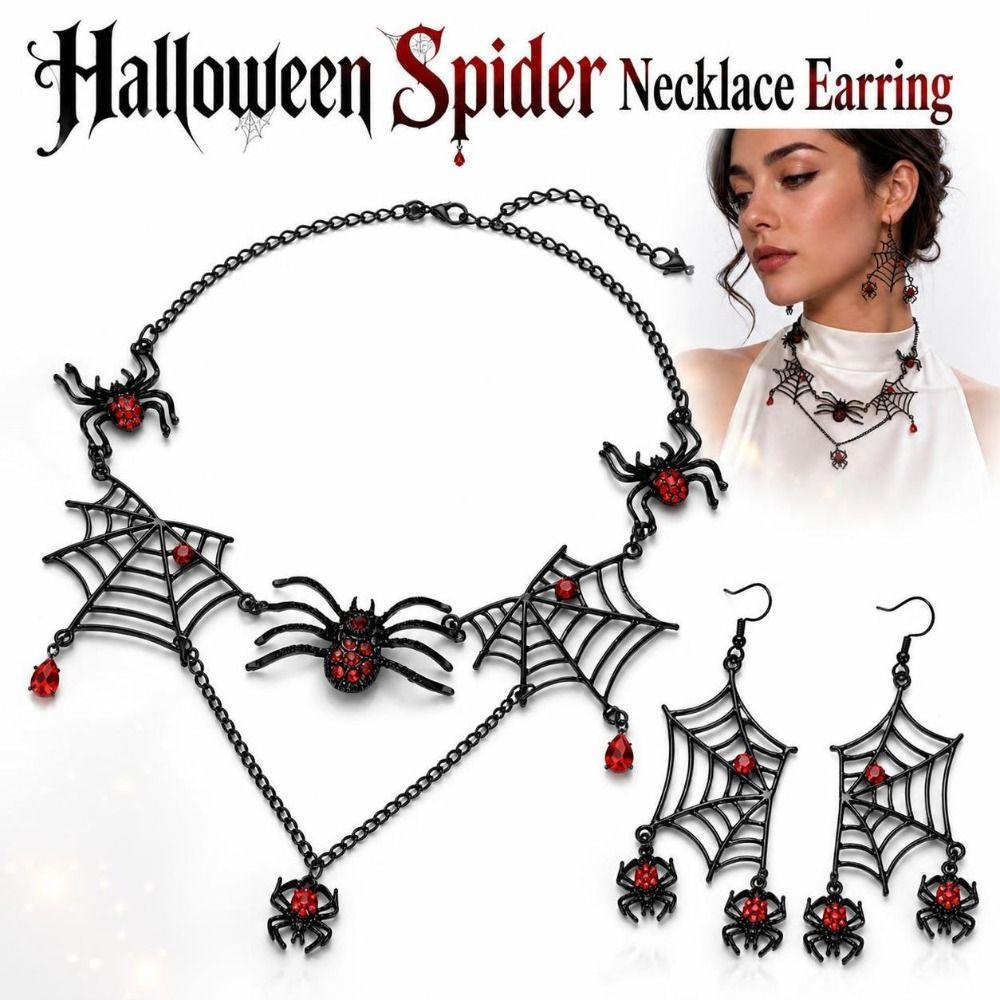Ornate Halloween Spider Necklace Rhinestone Earring Necklace Set New Gothic Jewelry Set Cosplay