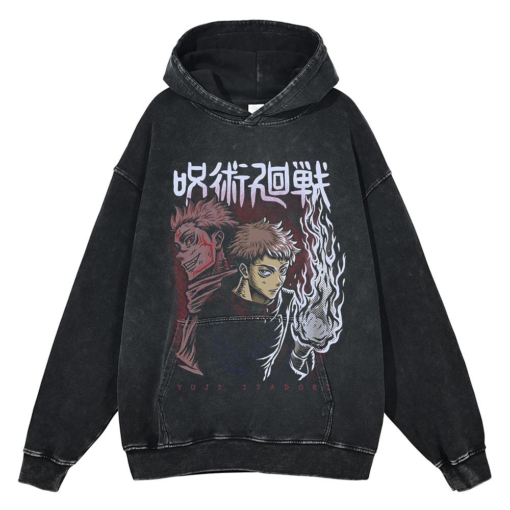 

Аниме Магическая битва Фушигуро Тодзи Крутая печать Толстовки с капюшоном для мужчин и женщин Выстиранный хлопок Большой размер Выстиранная толстовка Харадзюку XXXL