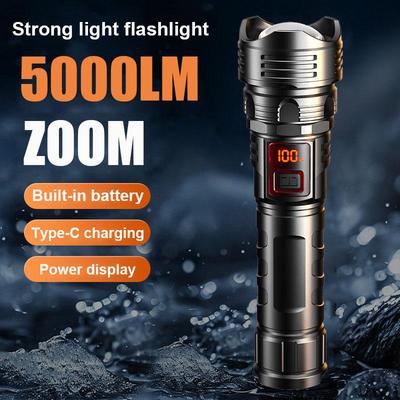Portable LED Flashlight 5000LM Rechargeable Lamp Built-in Battery High Power Long Range Flashlights 3 Modes Work Light