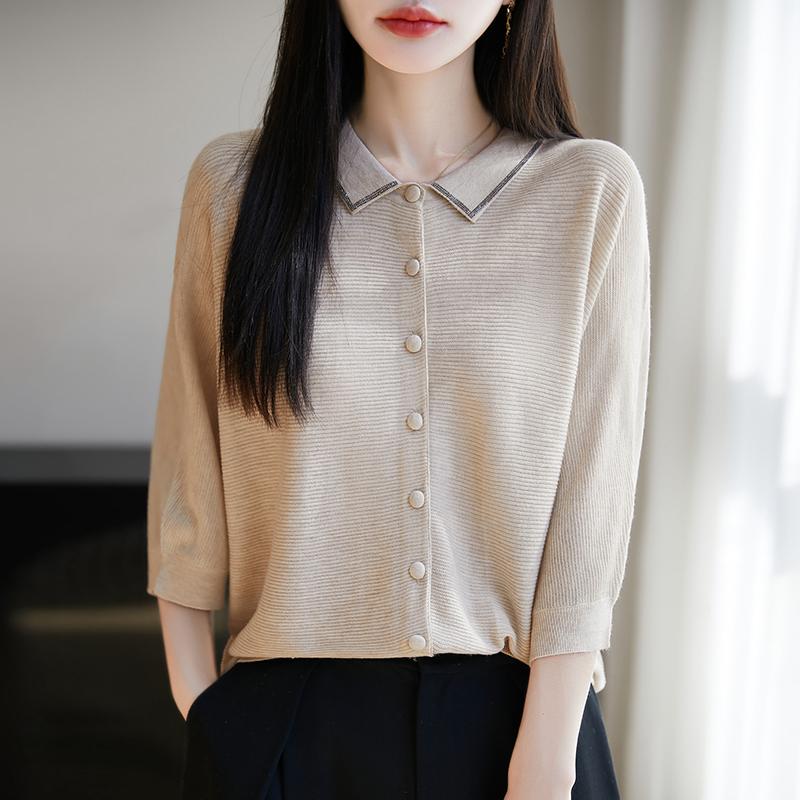 Leichte Strickjacke für Damen aus 50 % Wolle und 50 % Maulbeerseide – vielseitige Strickware für 4 Jahreszeiten für ganzjährigen Komfort und Stil