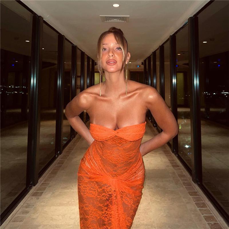 Vestidos de verano sexys con encaje transparente que adelgazan la cadera para mujer