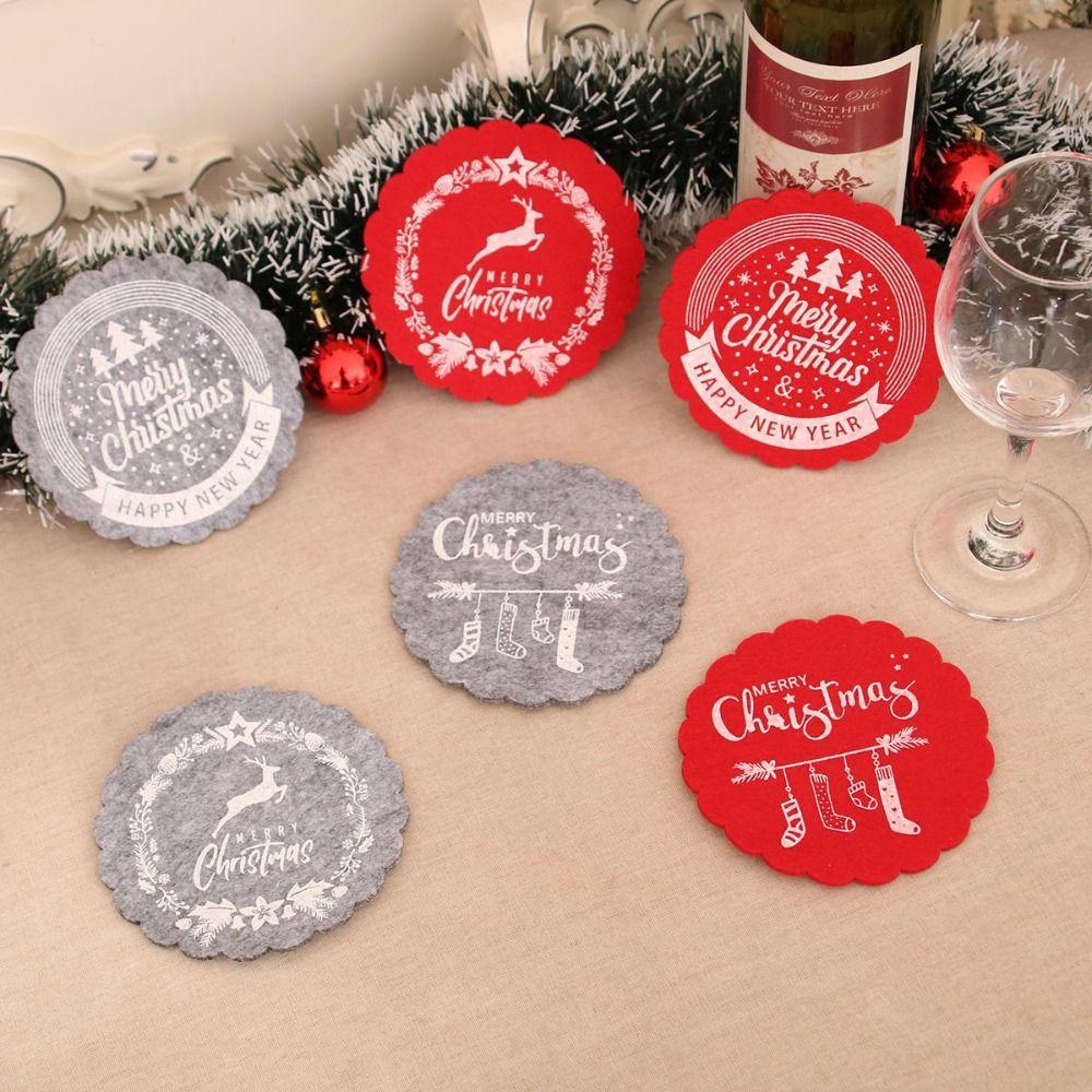 10pcs Red Grey Christmas Felt Coasters Non-Slip Merry Christmas Decoration  New Year Gifts