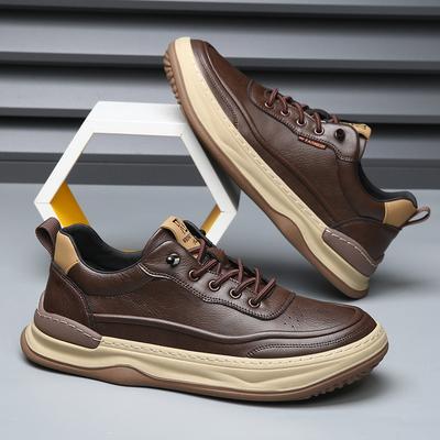 Męskie buty z prawdziwej skóry Jesienne wszechstronne białe buty na grubej podeszwie Oddychające buty skórzane Męskie sneakersy casualowe