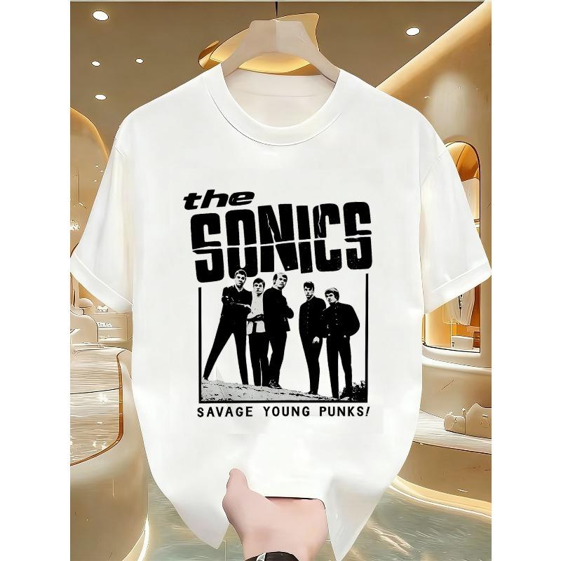 Мужская винтажная футболка с графикой группы The Sonics - Ретро-футболка Garage с надписью Savage Young Punk и изображениями участников группы, Повседневная, с коротким рукавом S