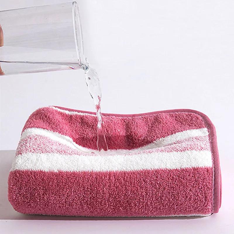 1Pc 34x75cm Coral Velvet Striped Water Absorbent Face Washcloth Bathroom Wipe Hair Quick-drying Hand Towel