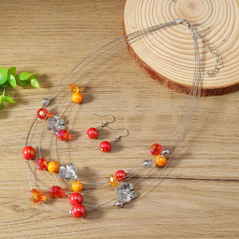 

New 2-piece stylish colorful fruit stamen beaded women s earrings necklace