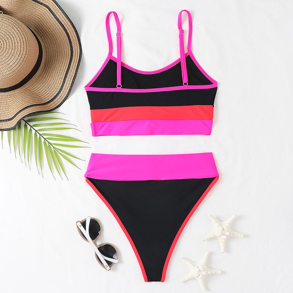 Nové sexy bikiny s vysokým pasem leopardí potisk, jednobarevné plavky, dámské plavky, sada bikin push-up, brazilské plavky letní plážové oblečení plavky