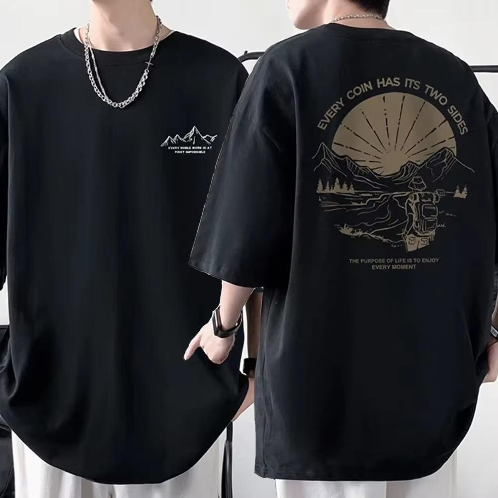 Men's Cotton T-shirt Front Back Print Half Sleeve T-shirt Men's Cotton Summer Loose Oversized Casual O-neck Male Tees
