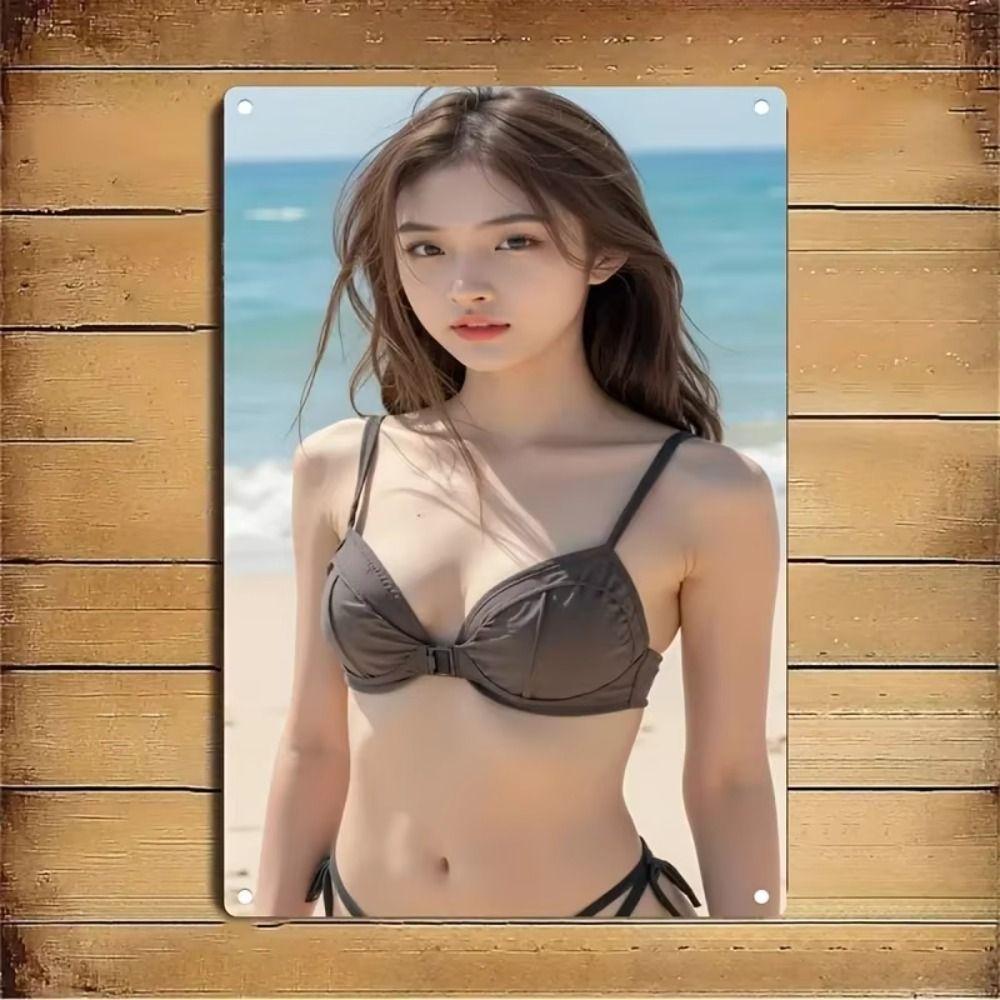 Metal Sign Vintage Girl Green Sweater Room Decor Wall Art 20x30 cm