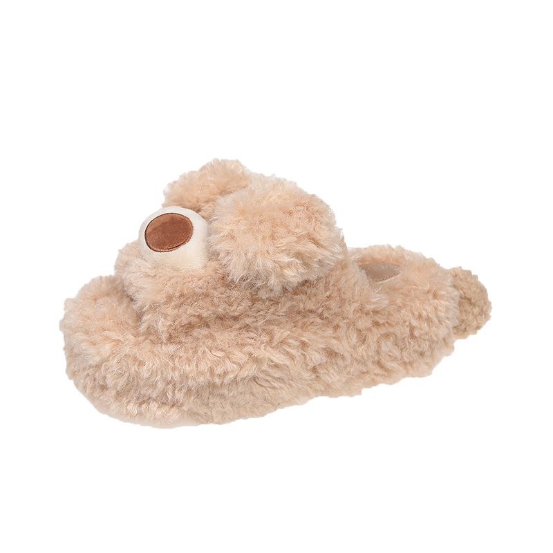 2025 autumn and winter new cartoon thick-soled fluffy slippers women wear open-toed plush home cotton slippers