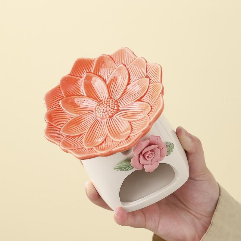3D Rose Lotus Ceramic Oil Burner, Tealight Essential Oil Warmer. Elegant Home Decor for Bedroom, Yoga, Spa & a Unique Gift