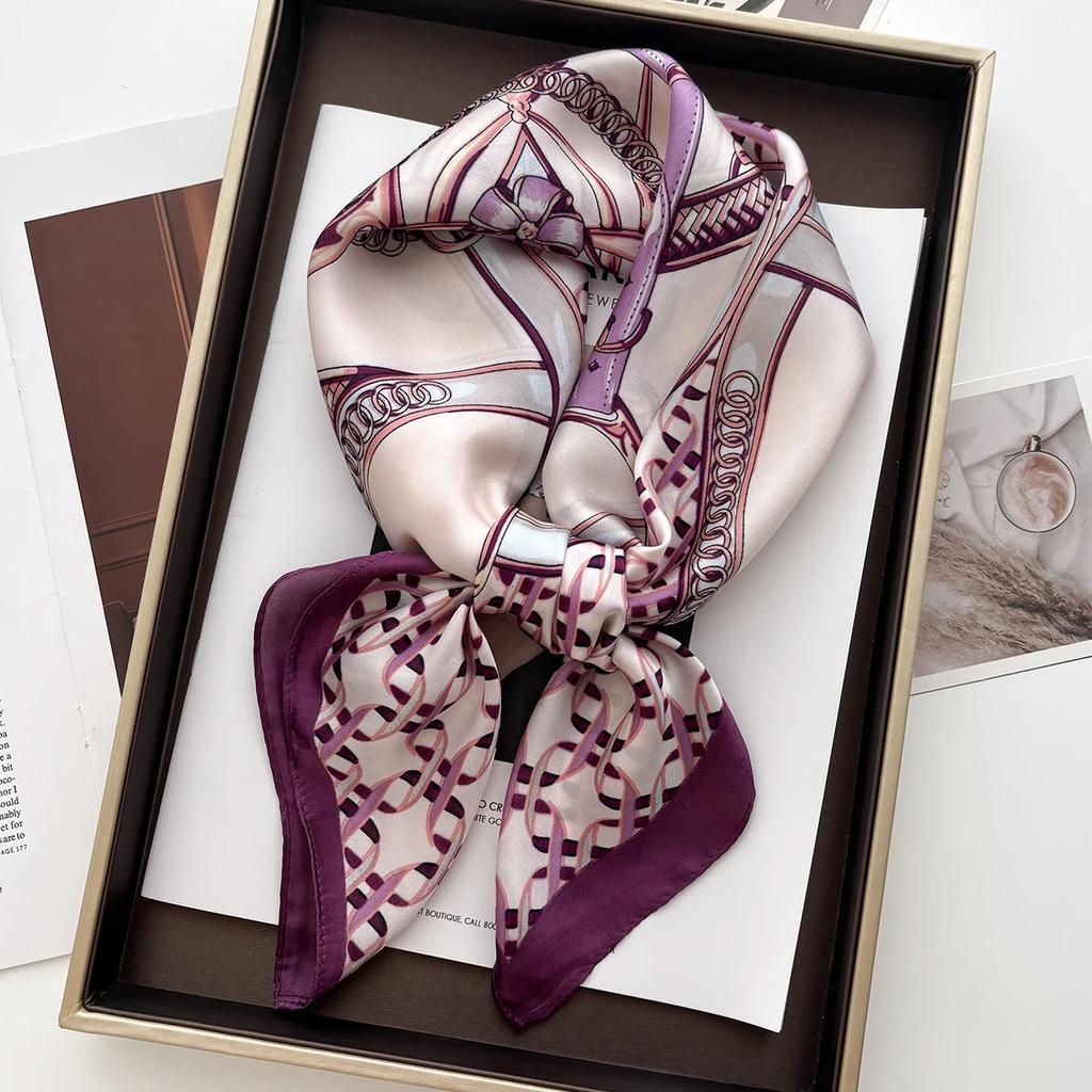 Floral Print Shawl Square Scarf for Women Soft Satin Neckerchief Female Hair Bands Ribbon Headband Bandana 70X70CM