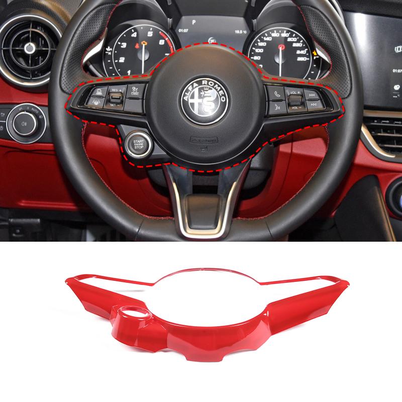 

ABS Carbon Fiber Car Steering Wheel Button Frame Trim Cover Fit For Alfa Giulia Stelvio Tonale 2020-2024 Interior Accessories красный