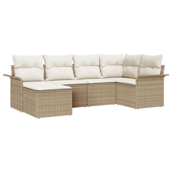 Ensemble de canapés de jardin de 6 pièces avec coussins beige en rattan synthétique, Canapé de jardin 2 places avec 3354100
