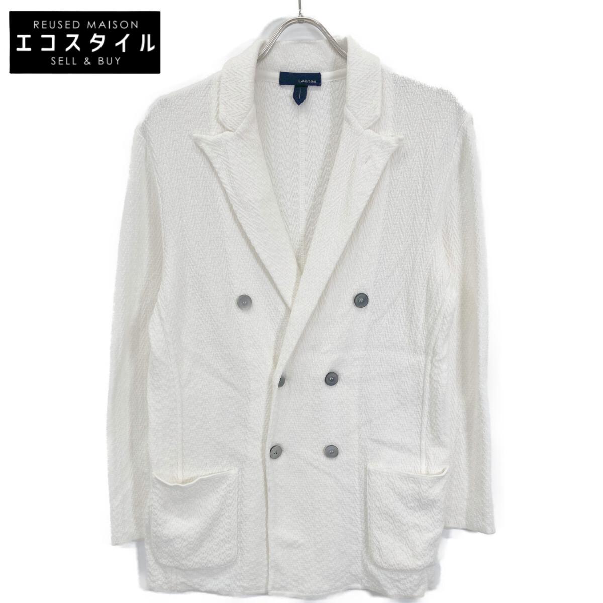 

LARDINI JMLJM21 White Cotton Center Vent Double Breasted Knit Tailored Jacket Jacket M whiteUsed