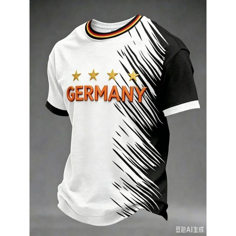 women 2026 Soccer Jersey Black Red Color Block Short Sleeve T-Shirt German Print Football Fan Supporter Casual Sports Tee Top
