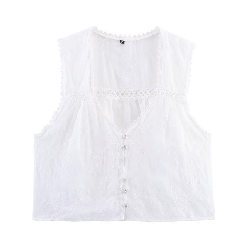 

Kaslead New Arrival Women s Fashion Style Vertical Lace Embroider Decorative Sleeveless Shirt 3017905 800 White L