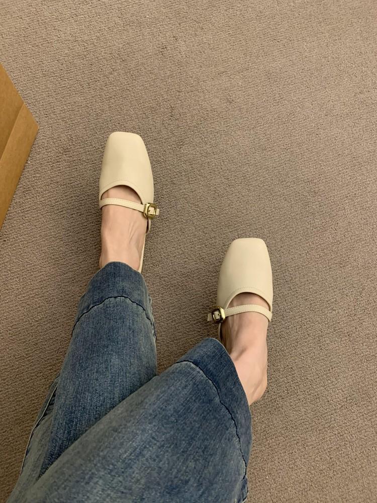 

Весна и лето 2025 новые черные туфли Мэри Джейн с открытой пяткой, уличная обувь на мягкой подошве и с мягкой поверхностью, на низком каблуке, одинарные туфли, женская обувь 40