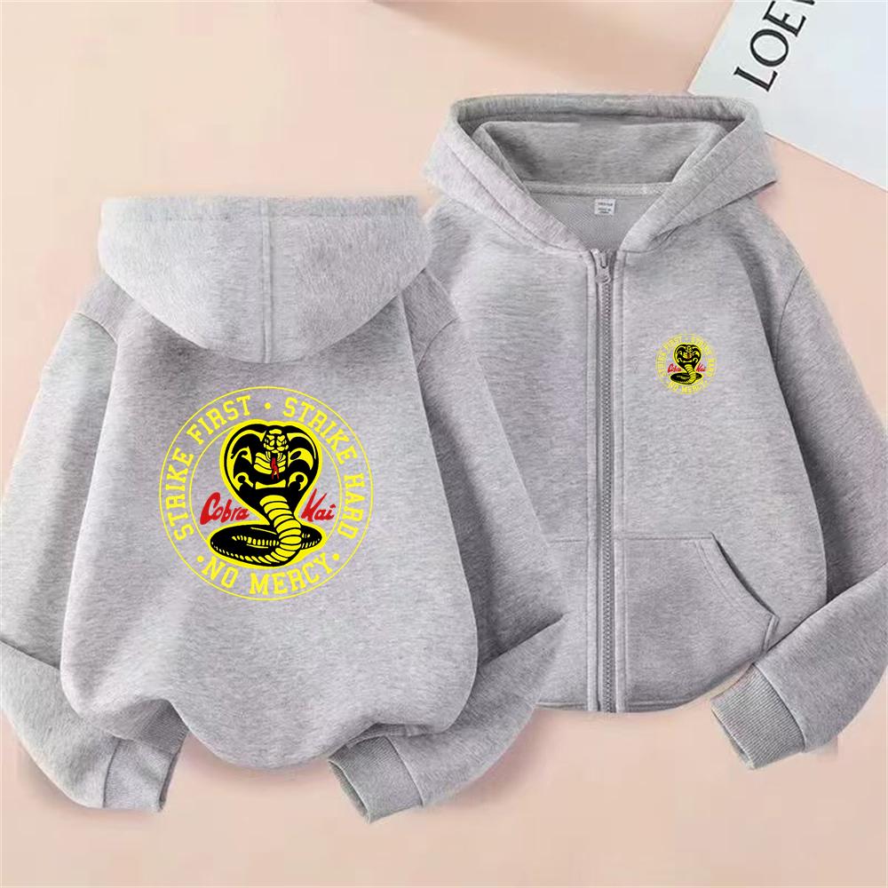 Children Zipper Cardigan Hoodies Cobra Tops Boy Black Girls Pink Sweatshirt Coat Long Sleeve Harajuku Casual Hooded Pullovers