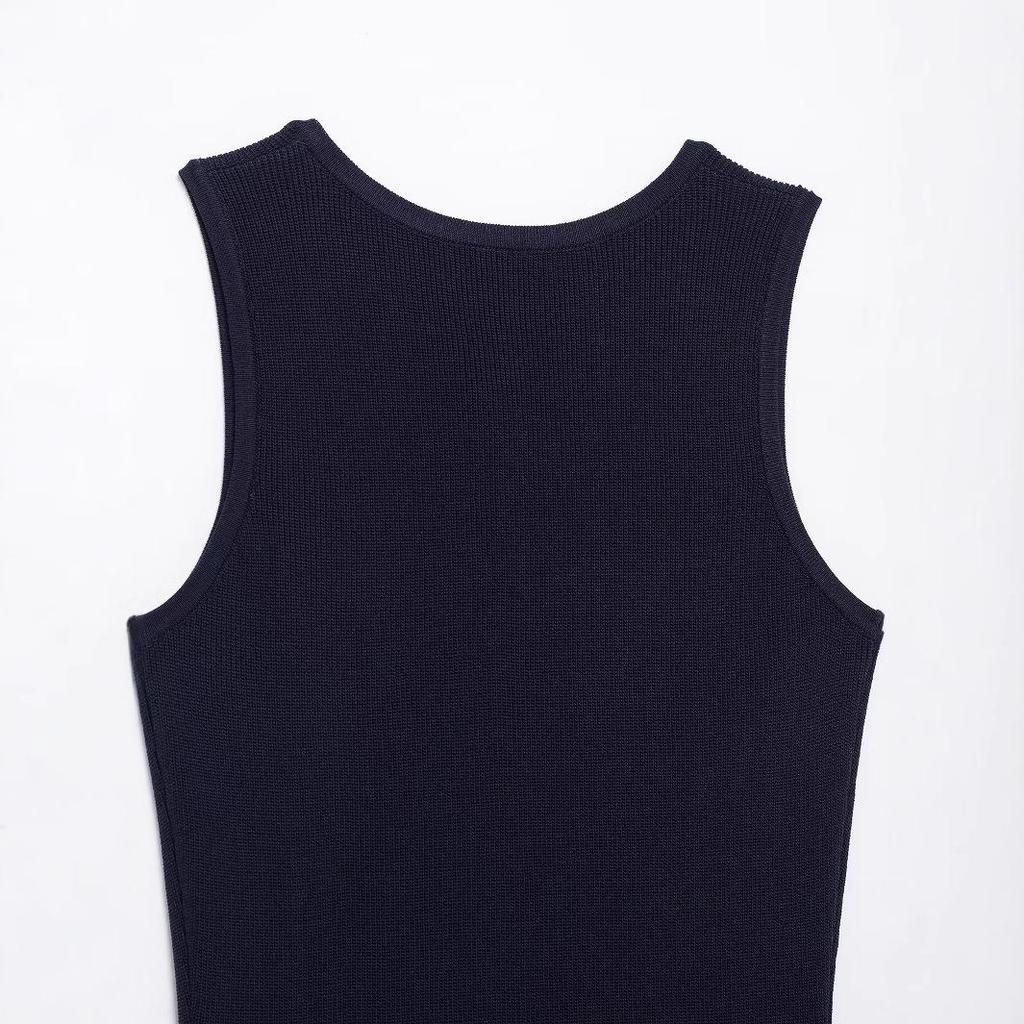 2025 Spring Women's European & American Slim Knit Sleeveless Single-Breasted High-Waisted Dress