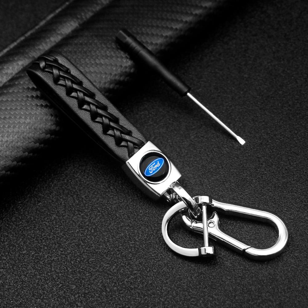 AAAMT1 For Ford Mustang Focus Transit 1Pcs Metal Leather Keychain Ring Edge Fiesta Escape Kuga Mondeo Fusion Ranger Auto Accessories