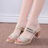 Women's Sandals Summer Ladies Sequin Fabric High Heels Buckle Cool Woman Sandals Summer Casual Open Toe Slippers Ladies