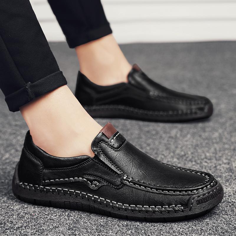 Genuine Leather Man Casual Shoes Handmade Split Leather Loafers Comfortable Mens Slip On Flats Moccasins Outdoor Male Hiking