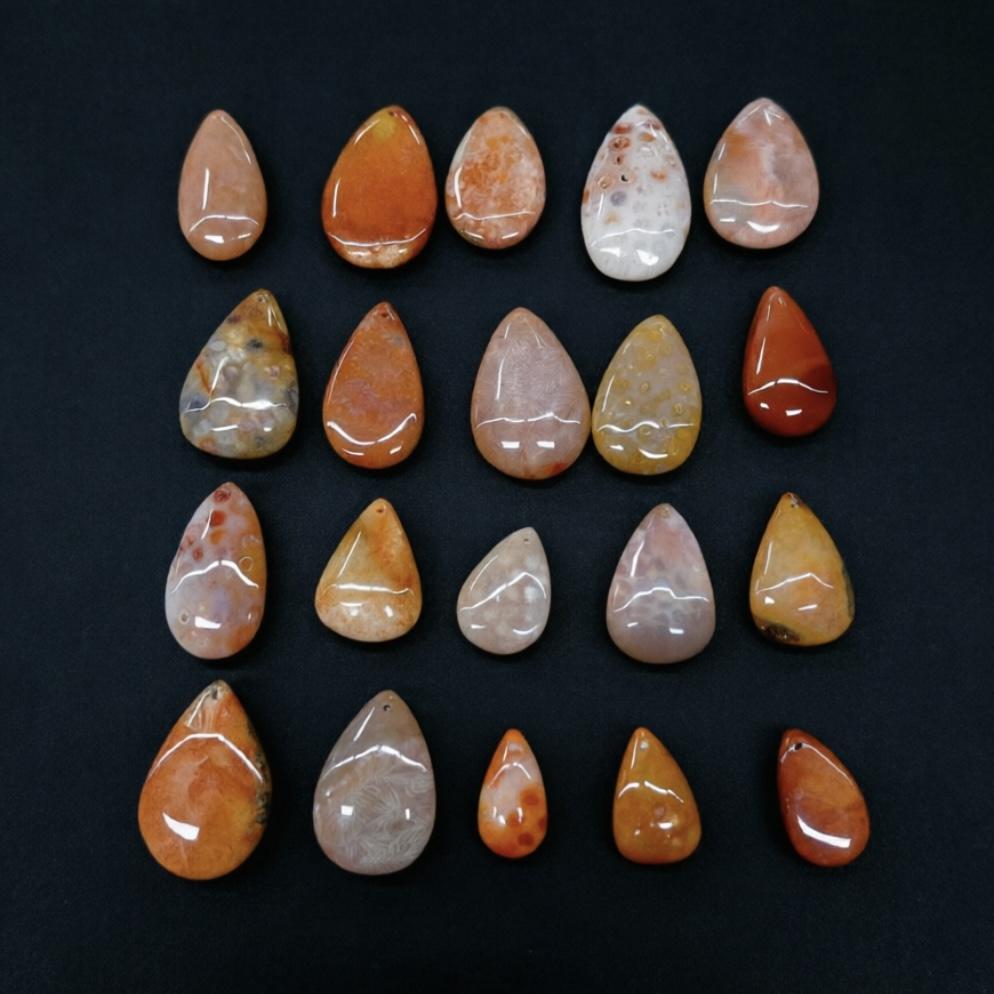 Handmade Polished Natural Crystal Coral Jade Holed Pendant Healing Small Stone for Home Decor & Gifts