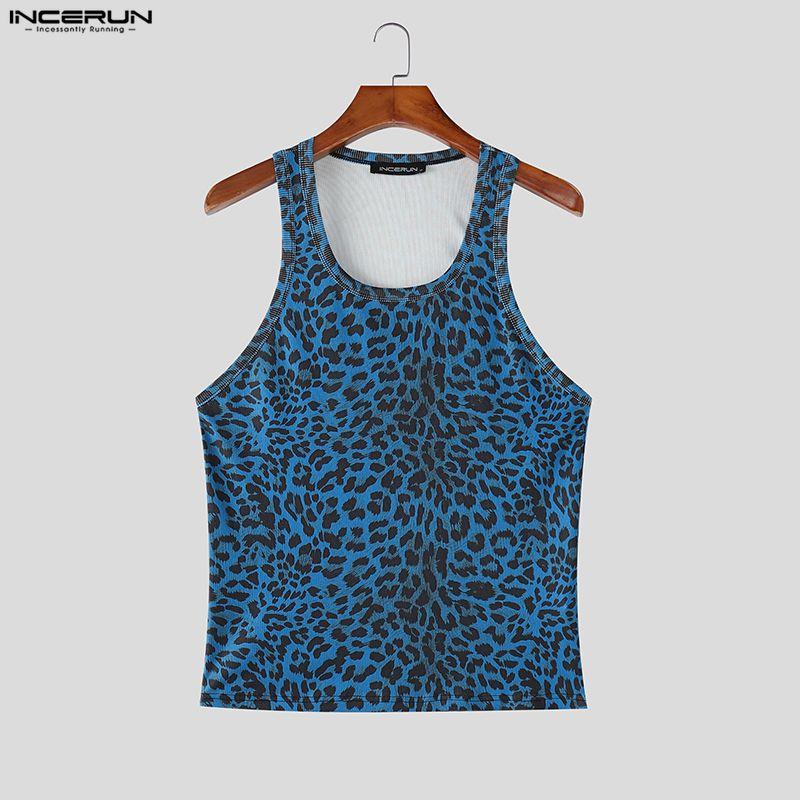 INCERUN Men Sleeveless Print Casual Fitted Tank Tops Sport Gym Basic Vest