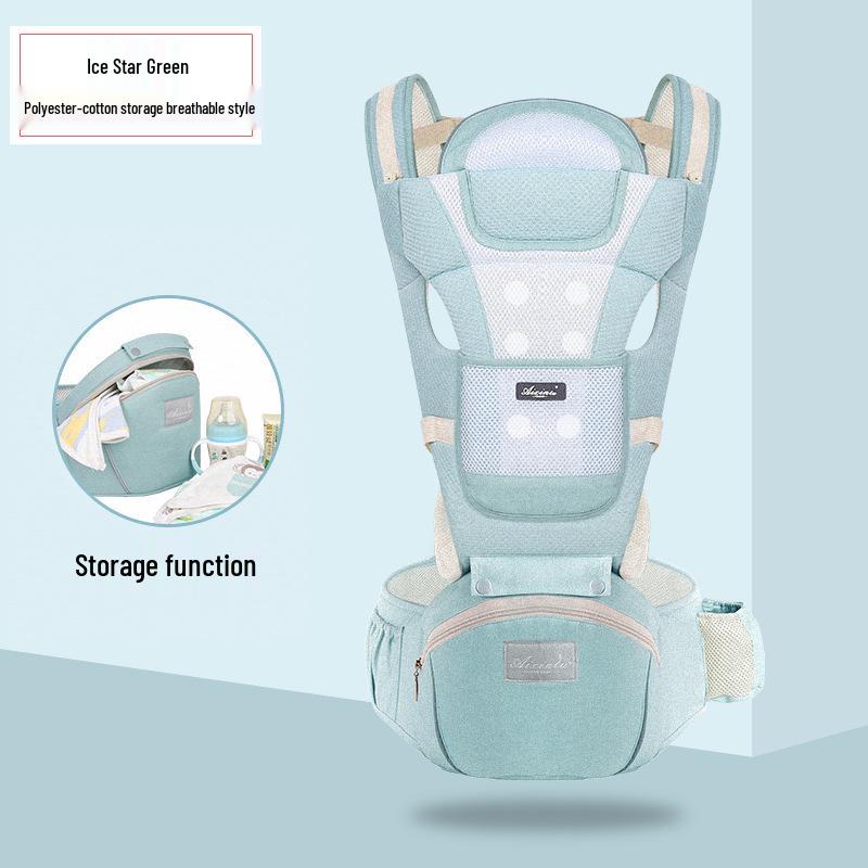 Foldable Baby Carrier Waist Stool: Dual-Use, Breathable & Portable, Front and Back Double Shoulder Baby Holder.