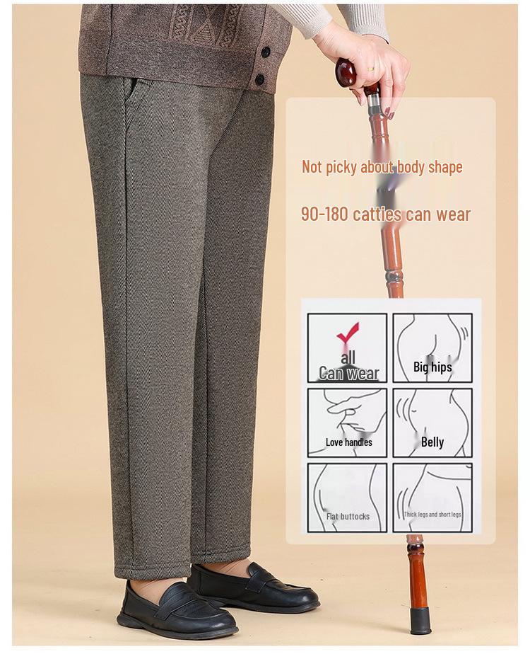 High-Waisted Fleece-Lined Women's Winter Pants - Straight Leg, Elastic, Casual, for Middle-Aged & Elderly 