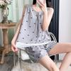 French pajamas sleeveless shorts loose ruffle edge suit women's summer anti-bumping cotton and silk loungewear can be worn outside